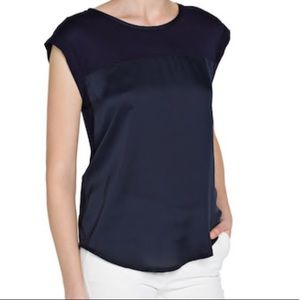 MNG Satin Style Front Navy Tee Shirt XS